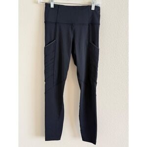 Lululemon Black High Rise Running Leggings with Pockets Moto Stitching Size 4